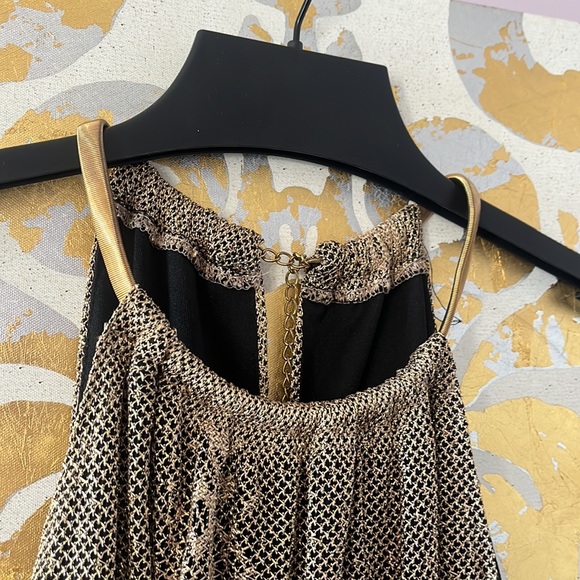 S.L. Fashions Size 12 Gold Chain Neck Blouson Fringe Dress EXCELLENT CONDITION - Picture 3 of 11